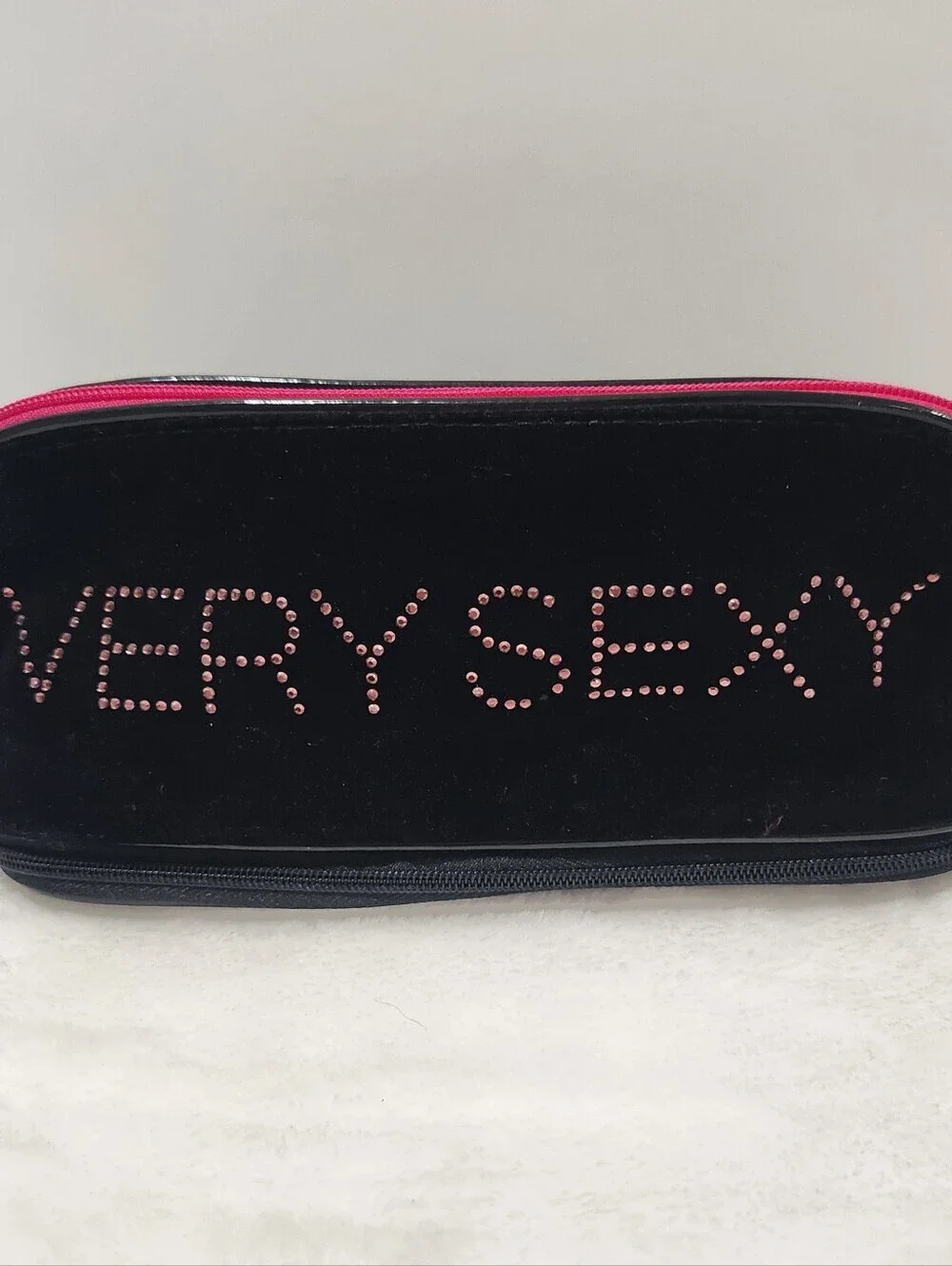 Victoria's Secret VS Very Sexy Black Velvet Rhinestone Makeup Cosmetic Bag Pouch